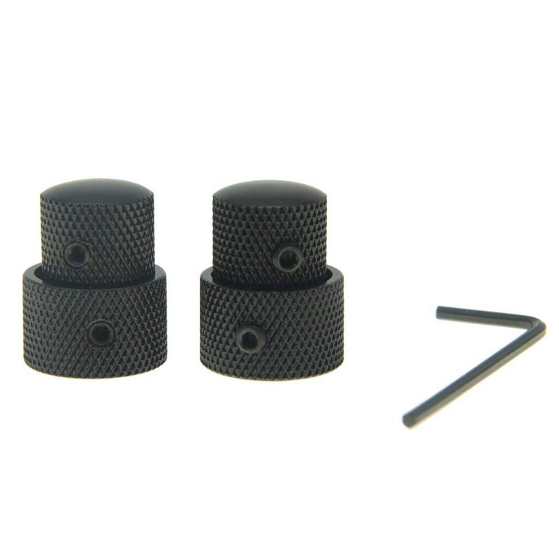KAISH Pack of 2 Metal Dual Concentric Stacked Control Knobs Guitar Bass Parts for Electric Guitar Bass Black - Image 1